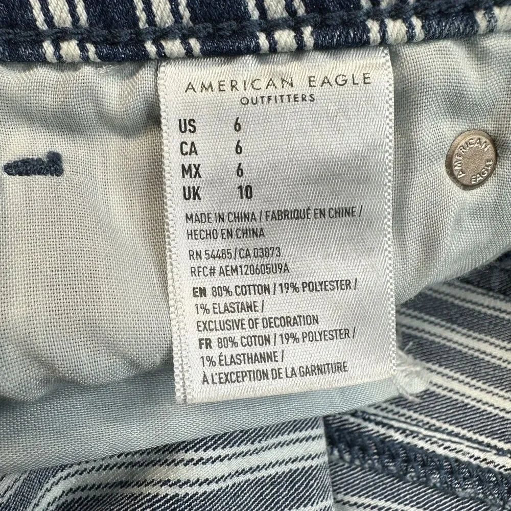 American Eagle Shorts Hi-Rise Shortie 6 Next Level Stretch Denim Jean Striped